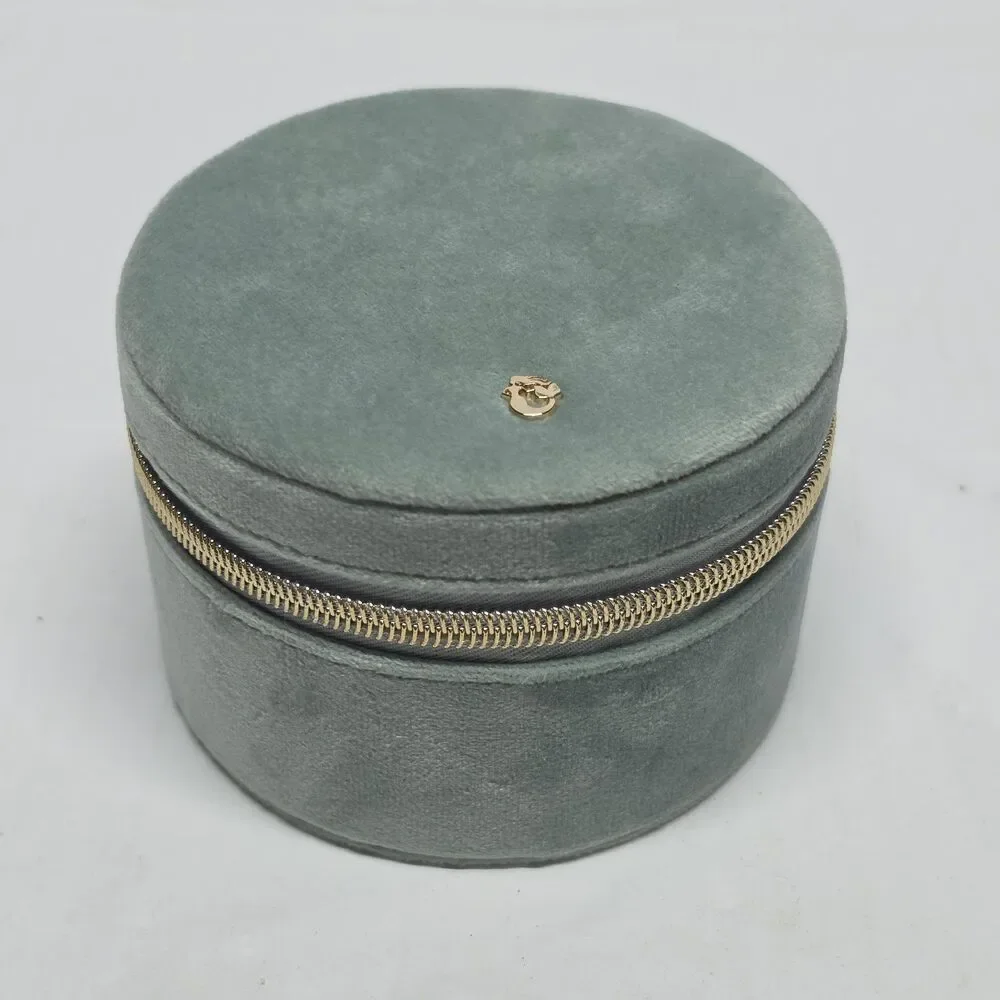 NWOT Spartina 449 Round Jewelry Travel Case Dusty Blue Velvet Organizer Box